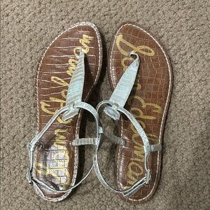 Sam Edelman Metallic Silver T-Strap Sandals
